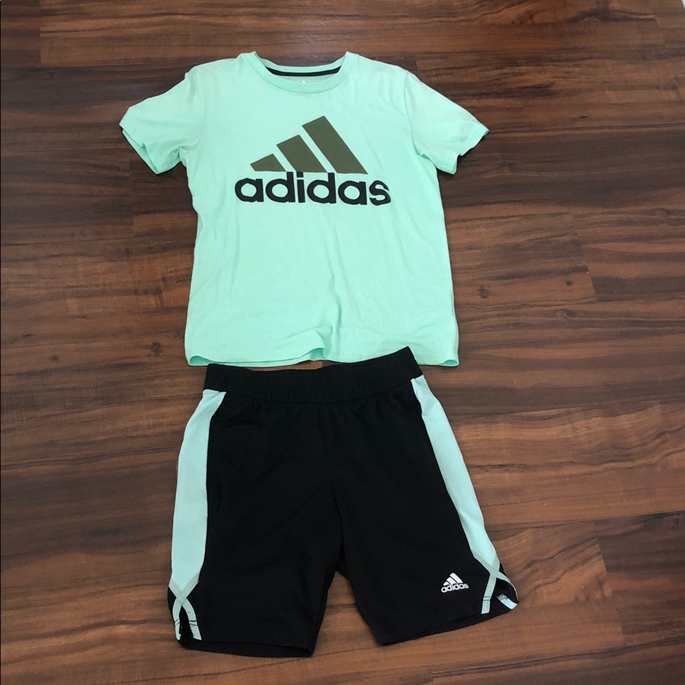 Like new adidas Set Mint Green Logo Tee with Black Shorts